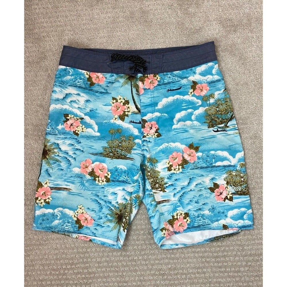Burnside Men's 32 Board Shorts Blue Tropical Floral Swim Trunks